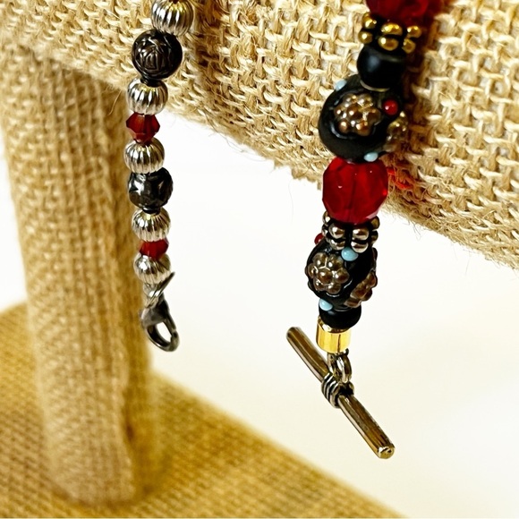 Red Black Glass Southwestern Bracelet Silver Handmade Western Rustic Earthy 2x - Picture 4 of 6